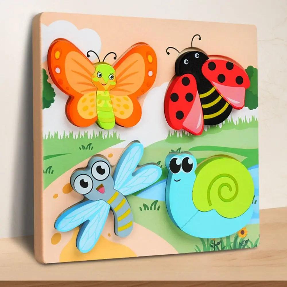 Multicolor Wooden 3D Puzzle Fruits Dinosaur Hand-eye Coordination Early Education Puzzle Cartoon Animal English Learning Puzzle