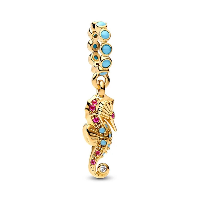 Gold Plated CZ Charms Fit Original Bracelet 925 Sterling Silver Core Heart Star Flower Dangle Beads Luxury DIY Jewelry Gift