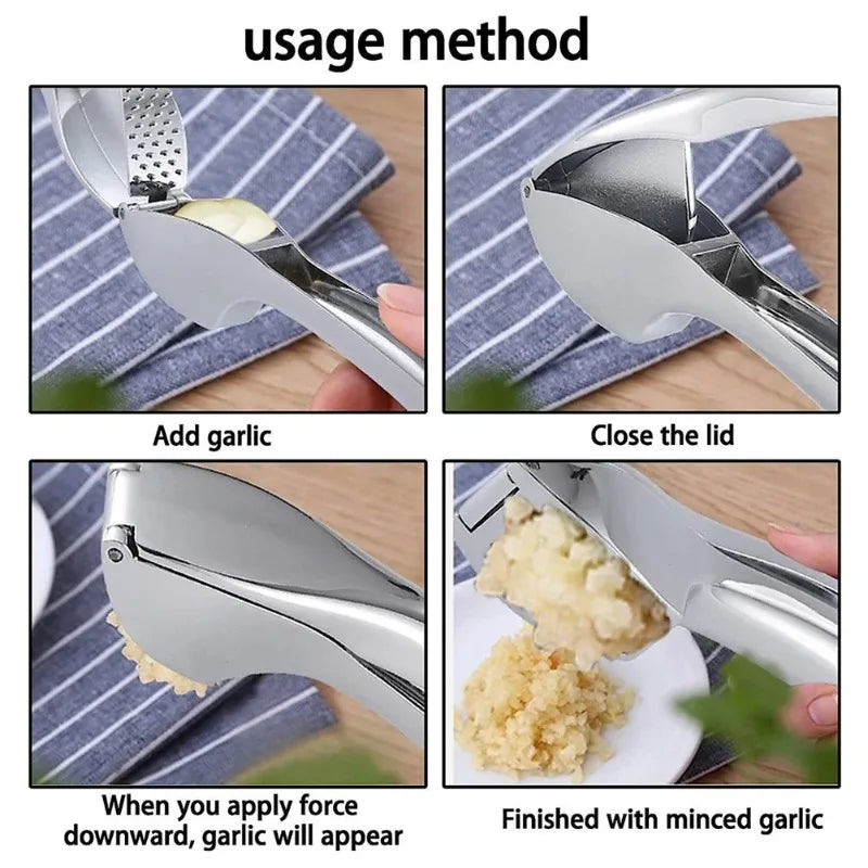 Stainless Steel Garlic Press Mincer - Detachable Garlic Crusher Easy Squeeze And Clean Kitchen Tool for Fine Garlic