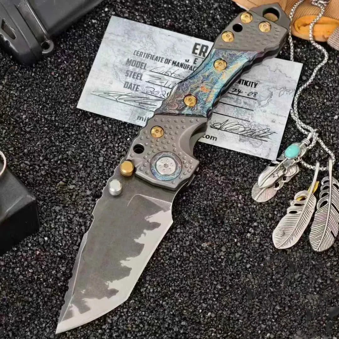 New T1 Heavy Duty Folding Knife Titanium Alloy Handle Camping Outdoor High Hardness Hunting Knife EDC Portable Defense Tool