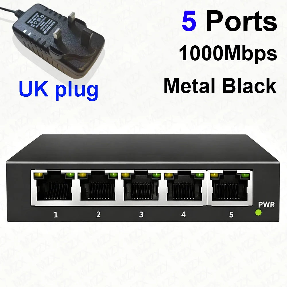 MZX Gigabit Network Switch 5 8 Ports 1000Mbps Networking Switcher RJ45 Hub Ethernet Stable Smart Internet Laptop PC Accessories