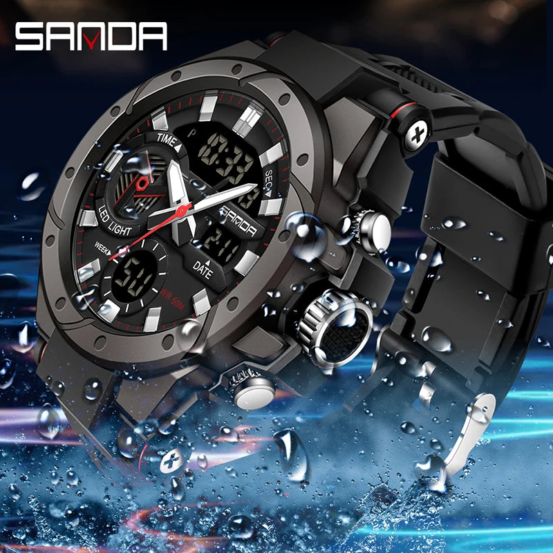 SANDA Brand Electronics Watch Men Sport Alarm Clock Waterproof Stopwatch Chronograph Men's Wristwatches Quartz Digital Watches