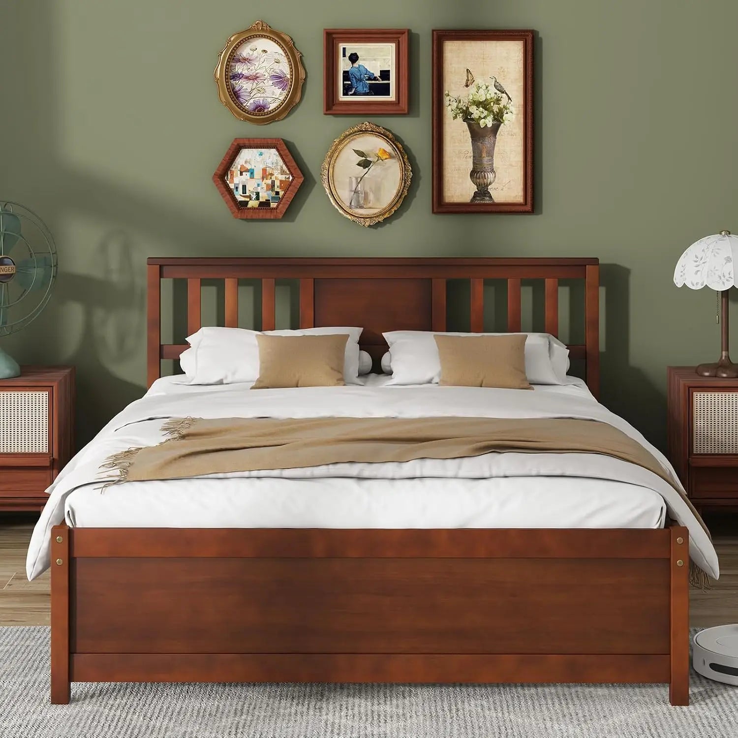 Wood Full Size Bed Frame with Headboard, Farmhouse Solid Platform Bed w/Wooden Slat Support Mattress Foundation,, Customized