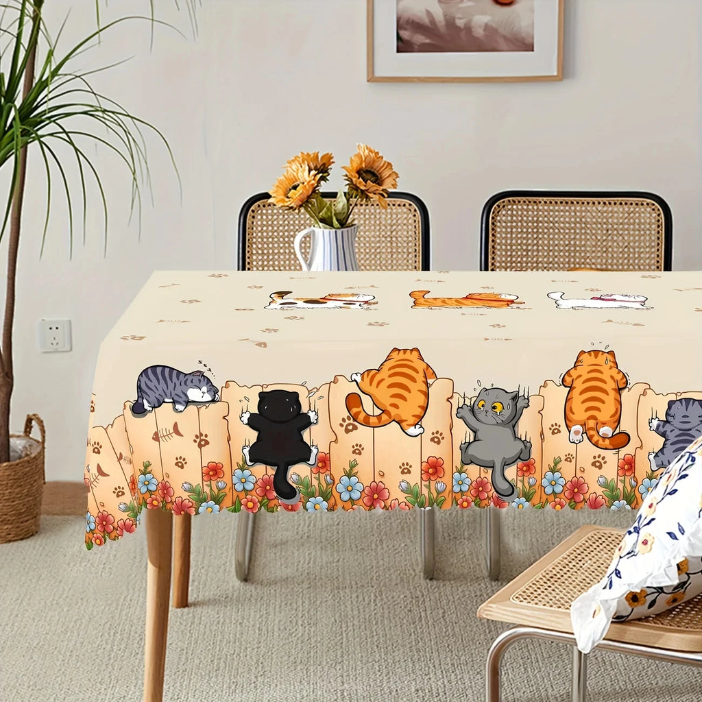 Cute Cat & Kitten Paw Print Tablecloth, Pet Theme Table Cover for Kitchen Dining Room Patio Picni