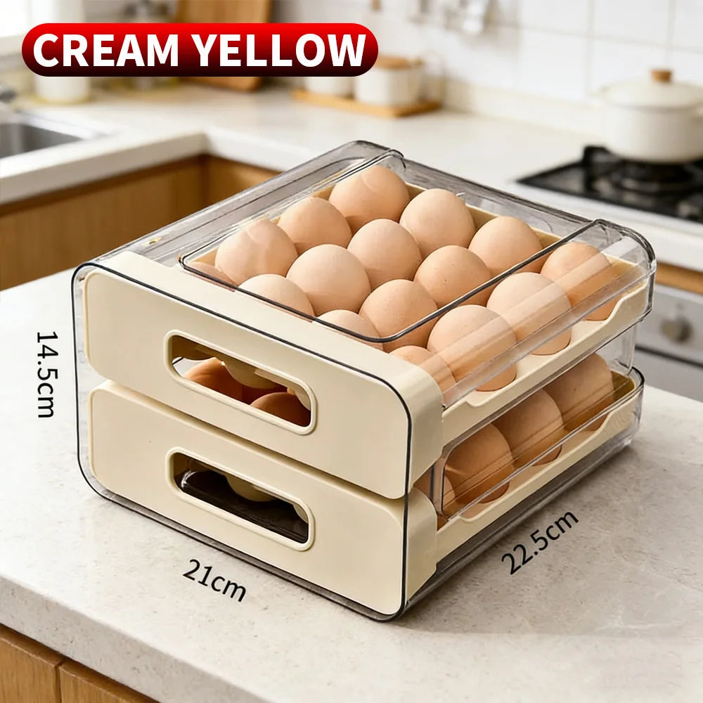 Household Refrigerator Egg Drawer Storage Box, Double Layer Plastic Egg Tray Holder