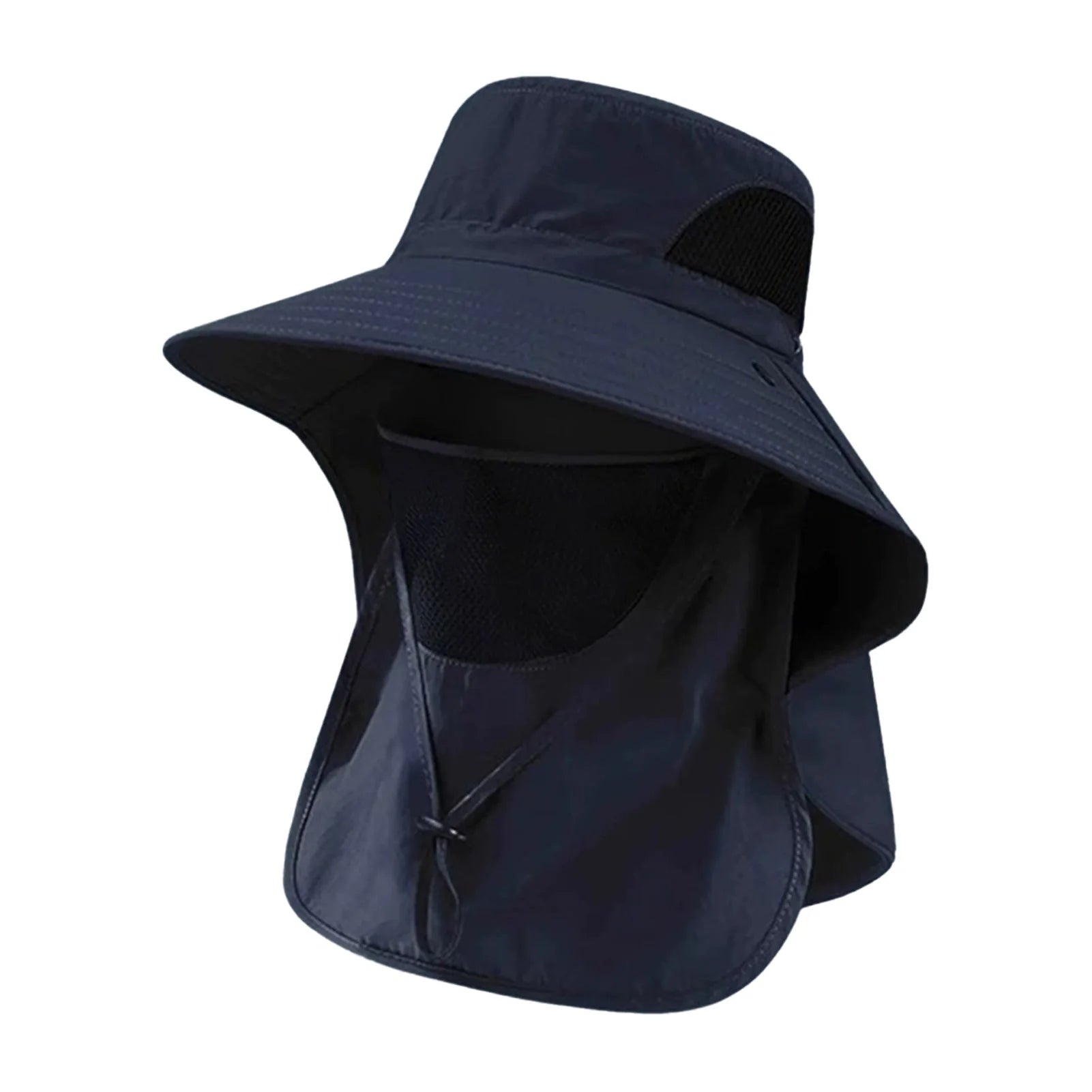 Polyester Sun Fishing Hat With Neck Cover Wide Brim UV Protection Breathable With Chin Strap For Beach Hiking Men Women