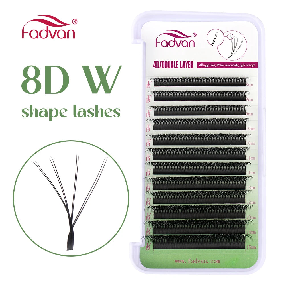 FADVAN 6D/8D W Shape (Double Layers 4D/3D-W Shape) C/D/L Curl Eyelashes Extension Natural Soft Volume Fan Lash Premade Eyelash