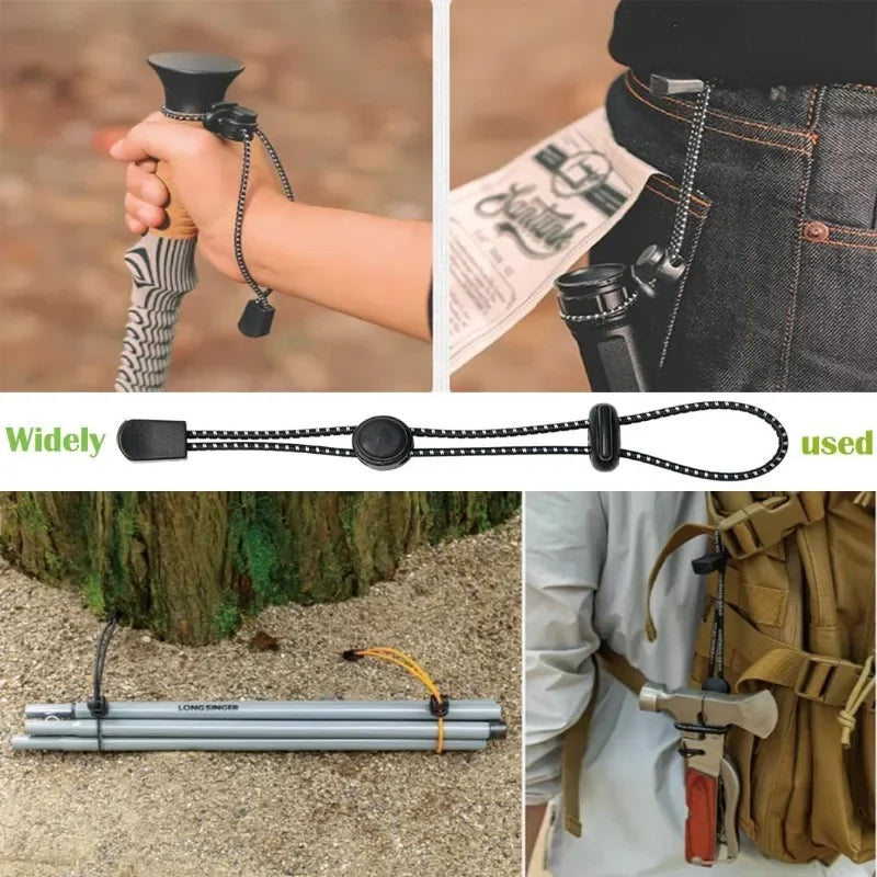Backpack Hiking Stick Holder Straps Elastic Lanyard Cord Rope for Walking Pole Fixing Buckle Adjustable Trekking Poles 10/30PCS