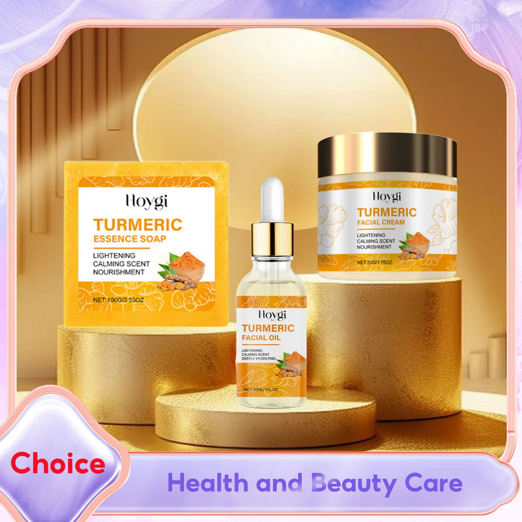 Turmeric Skincare Set Body Soap Anti Acne Dark Spot Corrector Improve Dry Skin Moisturizing Face Cream Brightening Facial Serum