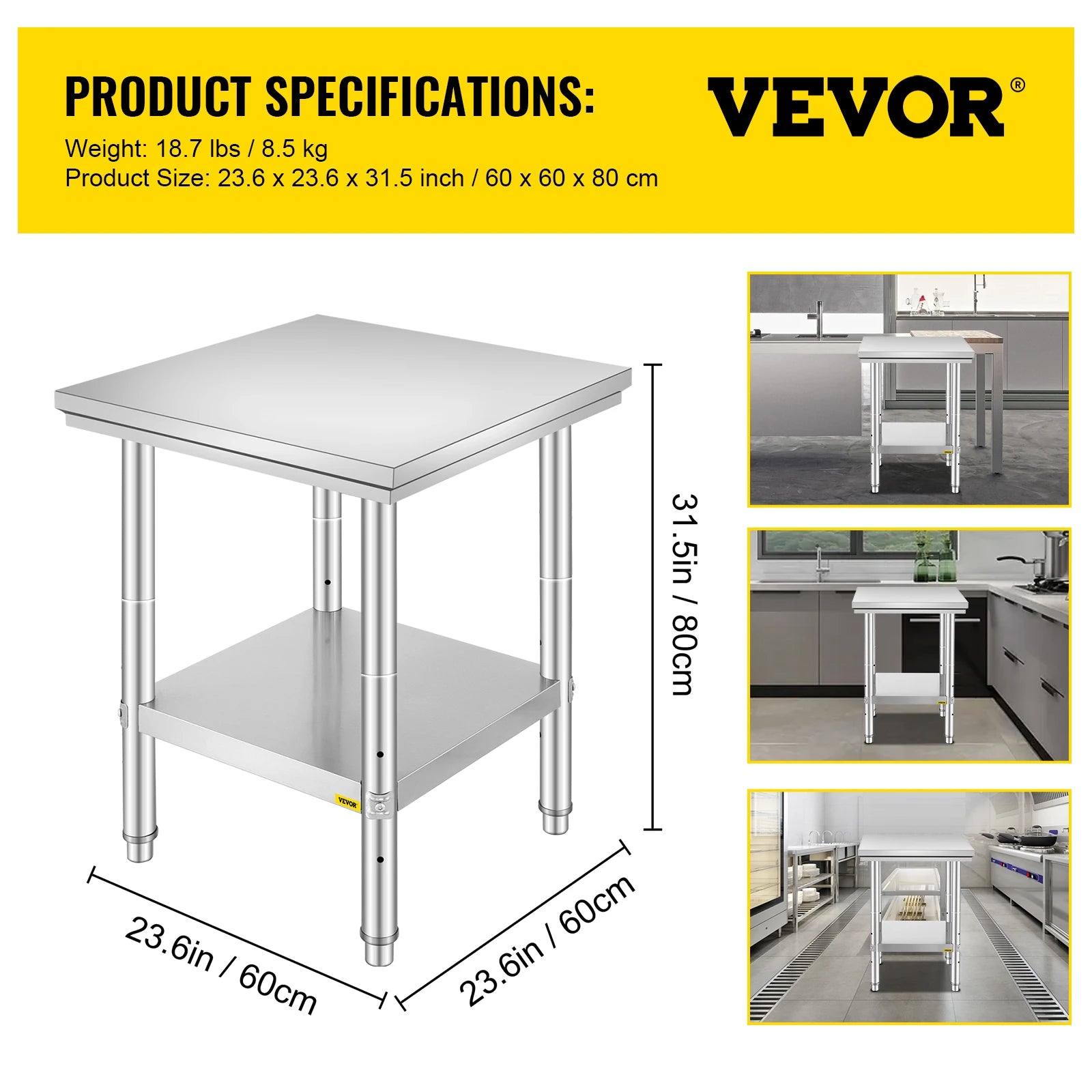 SucceBuy Kitchen Work Bench Commercial Catering Table Worktable with Undershelf Stainless Steel 330LBS 286LBS Restaurant Garage