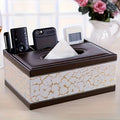 Elegant Faux Leather Tissue Box Cover with Remote Holder - Stylish Living Room Decor, Desktop Storage Organizer