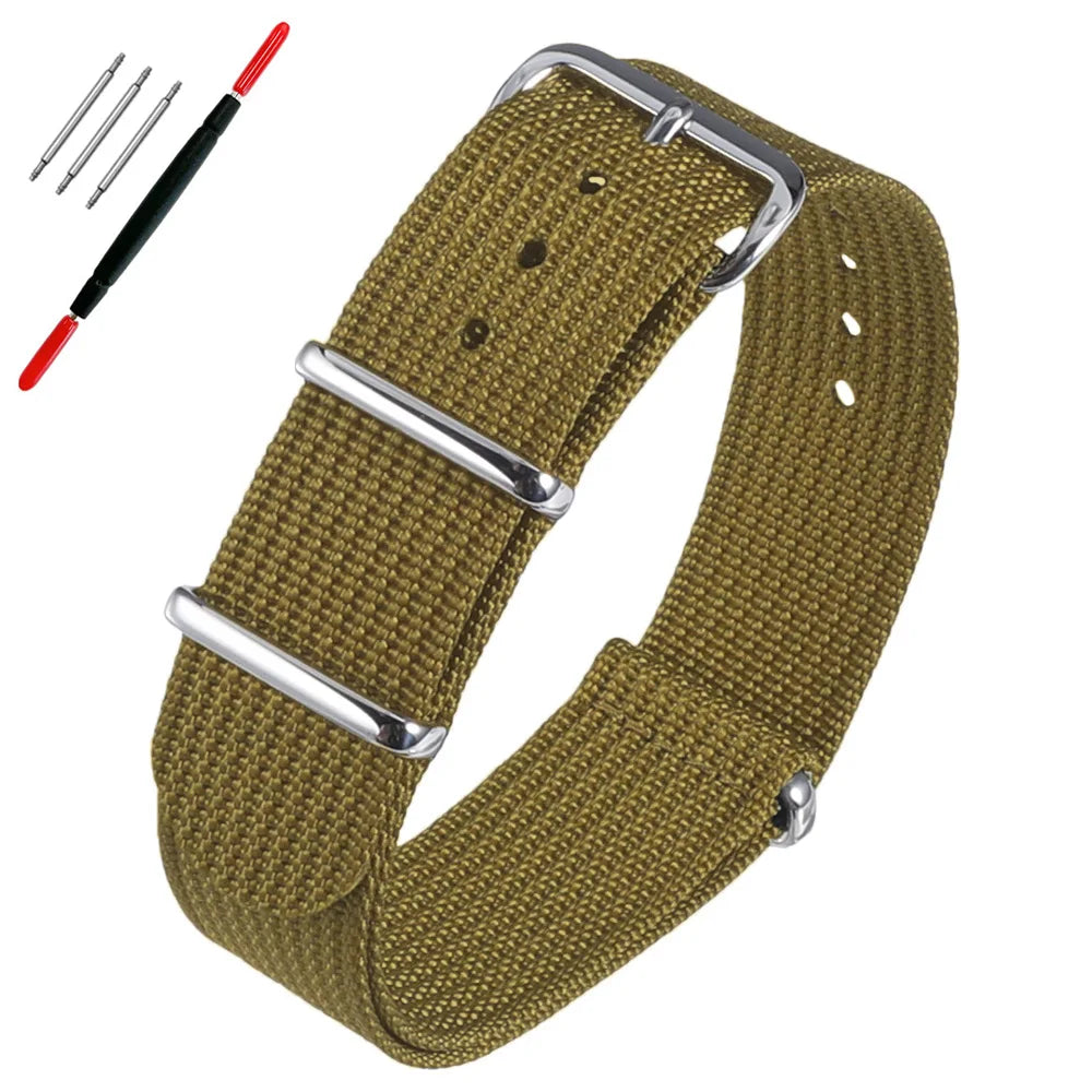 16mm 18mm 19mm 20mm 22mm 24mm Durable Nylon Ribbed Watch Strap Stripped Sport Watch Band Replacement Wristband Belt Accessories