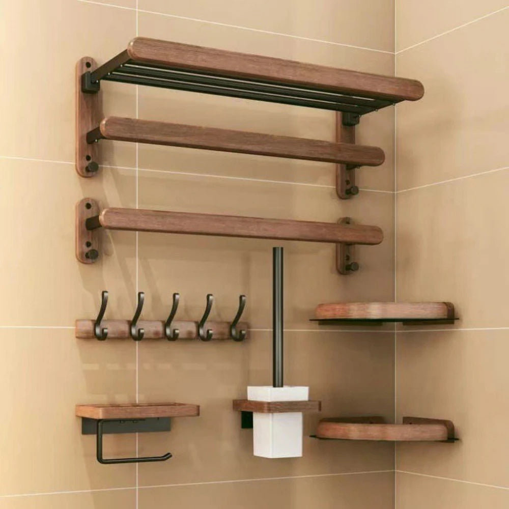Walnut Wood Black Bathroom Hardware Set Bathroom towel rack Towel Rack Toilet Paper Holder Towel Bar Shelf  Bathroom Accessories