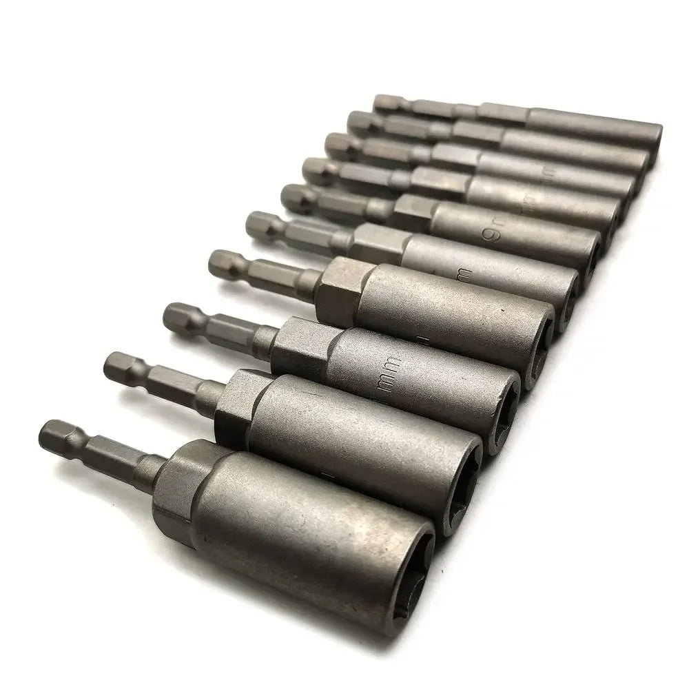 80mm Length Deepen Power Nut Driver Drill Bit Set 5.5-19MM Impact Socket Adapter For Power Tools 6.35MM Hex