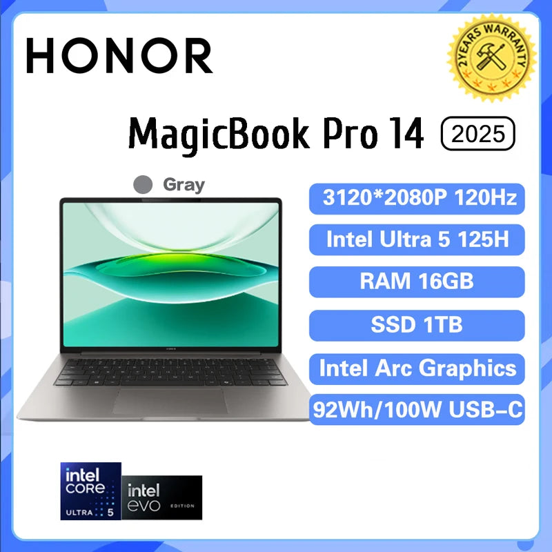NEW Honor MagicBook Pro 14 Laptop 14.6-inch U5-125H 16G/24G 1T 3.1K Screen 92Wh Computer PC Notebook Ultrabook