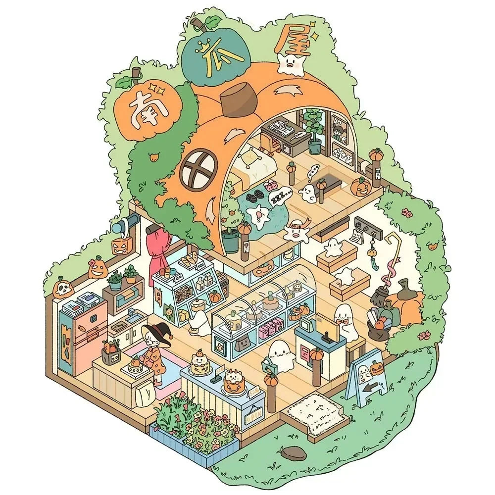 New Cartoon 3D Landscape Sticker Book Three-dimensional DIY Cabin Scene Pocket Sticker Miniature Scene Book Student Kid Child