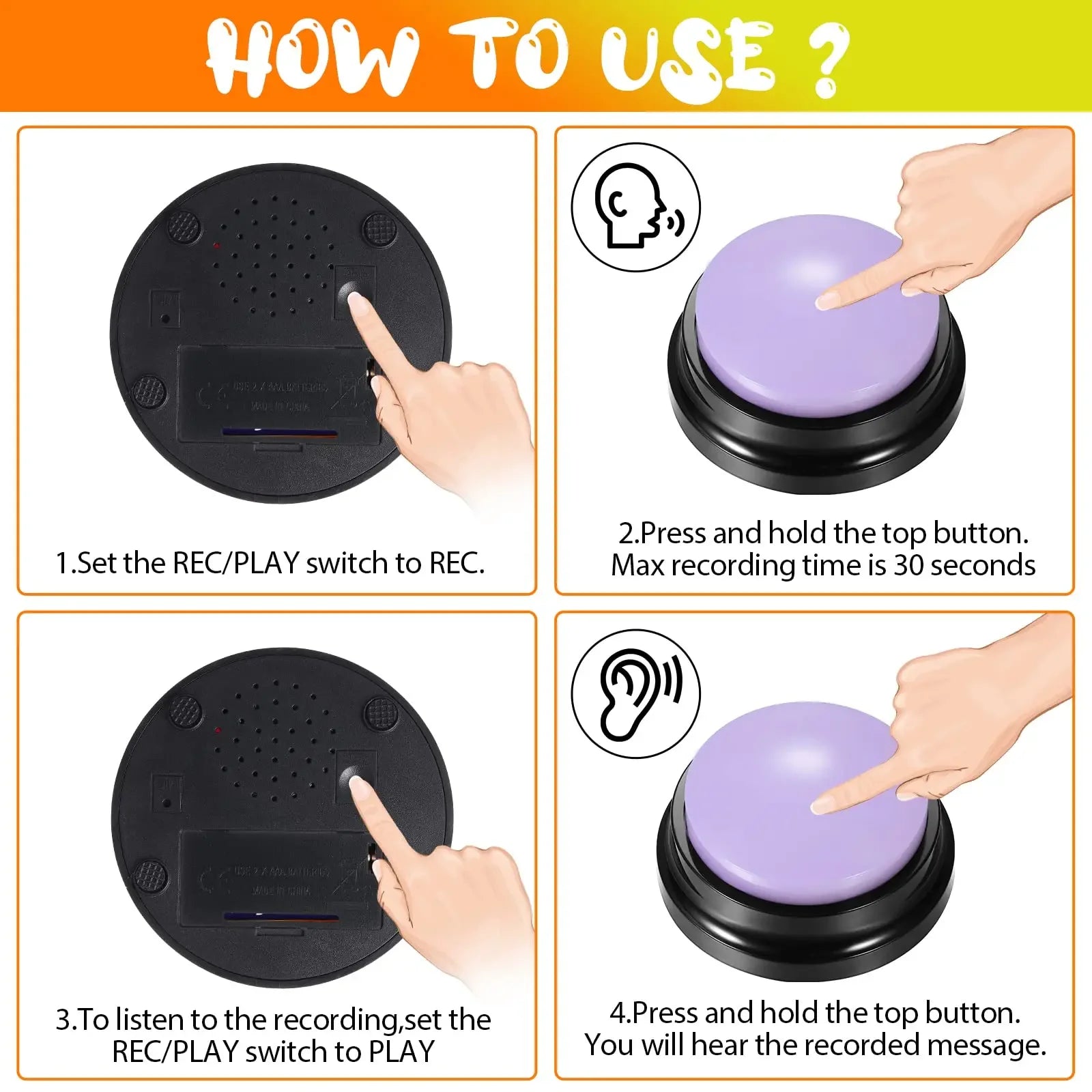 Dog Communication Buttons Voice Recording Button for Pet Training Buzzer 30 Second Record Playback Funny Gift for Talking Pet