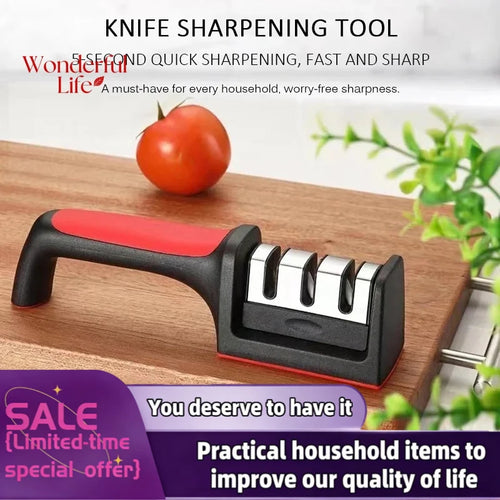 3 Segment Kitchen Knife Sharpener Household Multi-Functional Hand-Held 3/4-Purpose Black Sharpening Stone Sharp Knife Tools