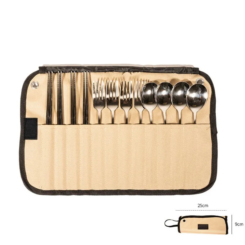 Outdoor Camping Utensil Storage Bag Waterproof Durable Large Capacity Stainless Steel Kitchenware Hanging Bag