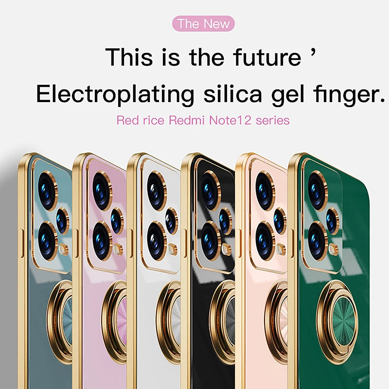 Luxury Plating Silicone Magnetic Holder Stand Case For XiaoMi 13T 14T Redmi 13C 14C 4G Note 12 13 14 Pro Plus 5G Back Cover