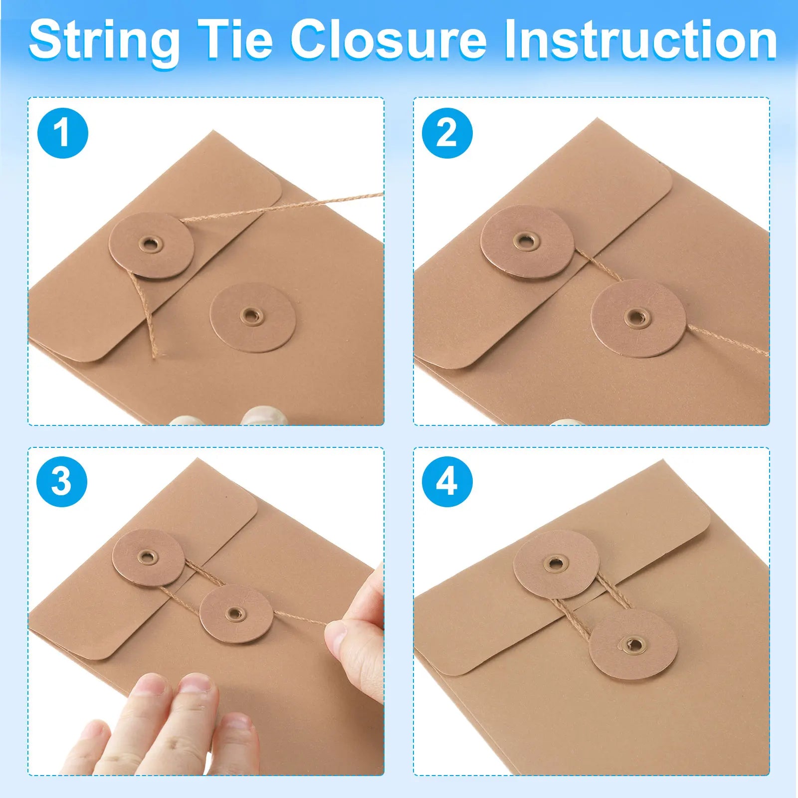 6/12Pcs Kraft Paper Envelope with String Tie Closure Vintage Envelopes File Folder Bag for Office Card Storage Document Organize