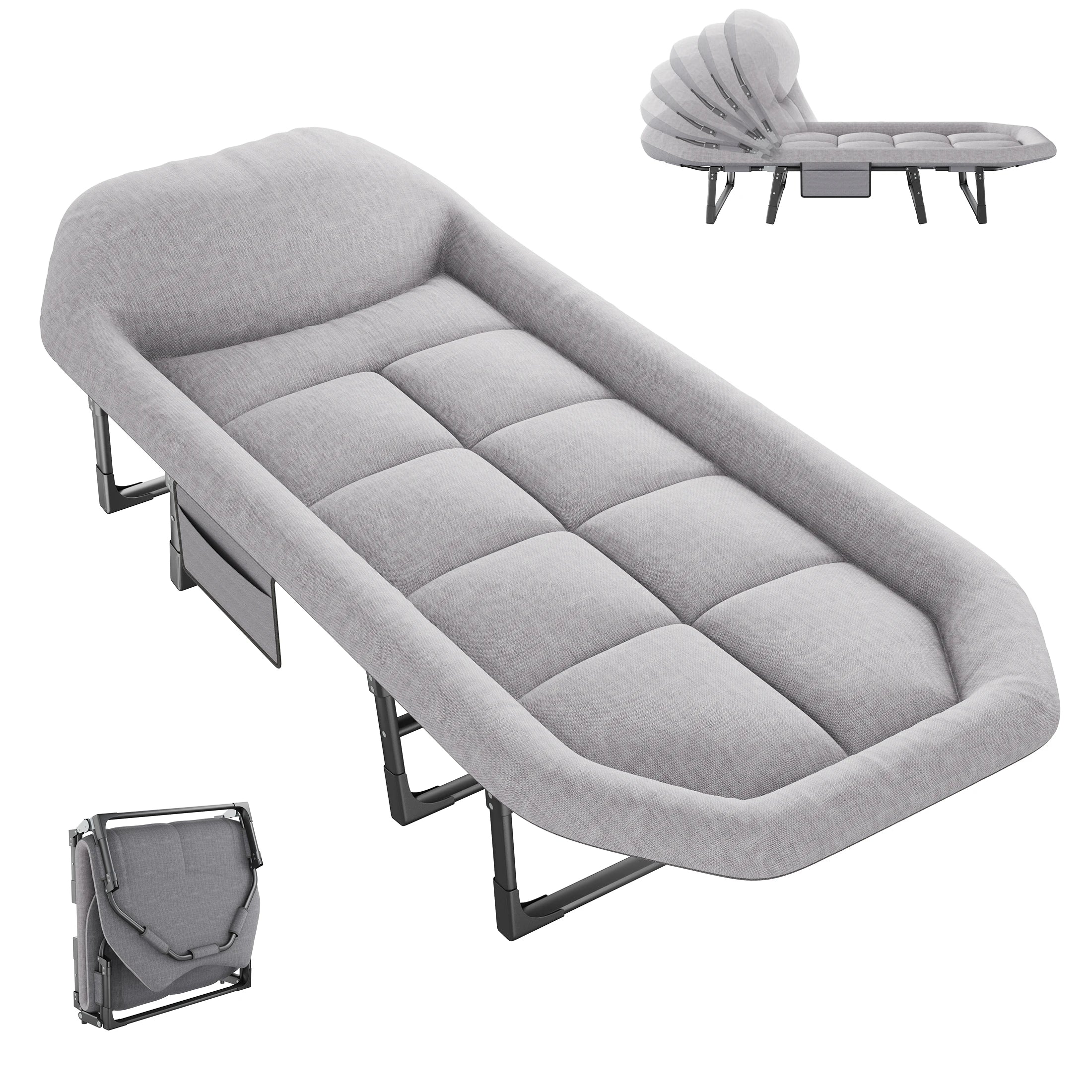 JHK Adjustable Folding Camping Bed with Mattress  Lightweight Camping Cot with Carry Bag 6 Angle Foldable Camping Bed for Camp Outdoor Supports 450 lbs