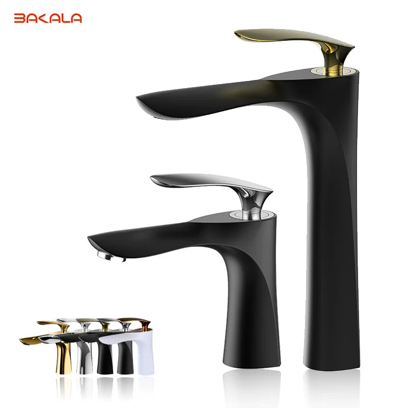 BAKALA New Design Brass Chrome Black Whte Golden Shite Single Handle Bathroom Sink Faucet Mixer Tap Basin Faucet  BR-2018A20