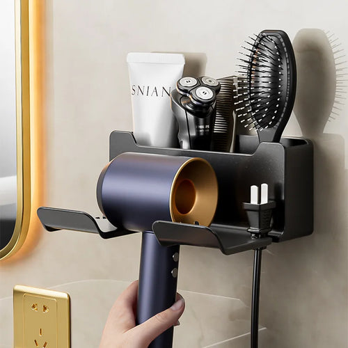 1pc Multi-Functional Wall Mounted Hair Dryer Holder, Bathroom Hair Tool Organizer Storage Rack for Home & Hotel Use