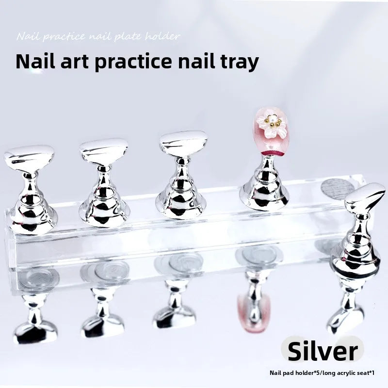 5pcs Nail Holder False Nail Tip Practice Stand Crystal Base Magnetic Holder Nail Art Display For Art Salon DIY & Practice Tools