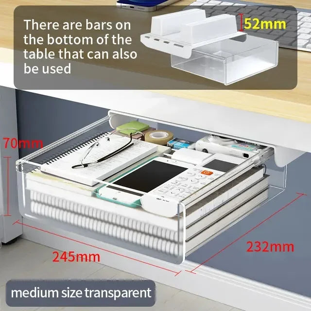 Hidden Under Desk Drawer Storage Office Organizer Desk Self Adhesive Drawers Plastic Undertable Accessories Storage Box Drawe