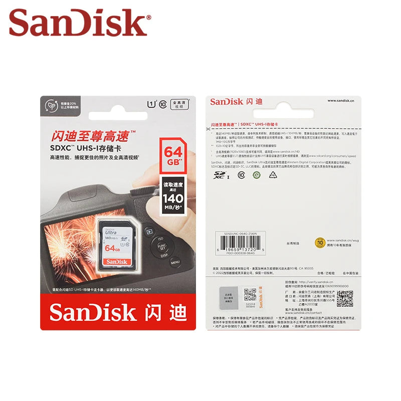 SanDisk Ultra SDHC SDXC UHS-I Memory Cards C10 U1 32GB 64GB 128GB 256GB Read speed Up to 150MB/s waterproof For Camera HD video