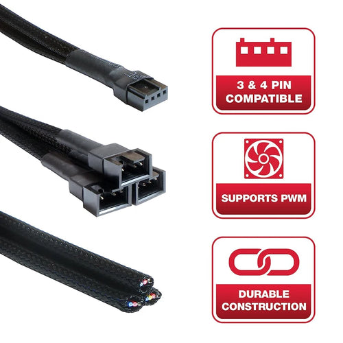 10.5 Inch 3 Way 4 Pin PWM Fan Splitter Cable For Computer ATX Case Cooling Fan