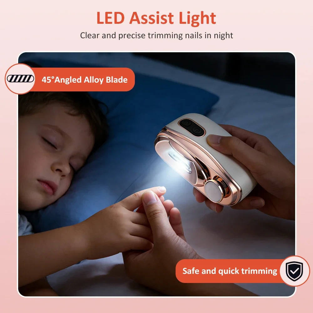 Electric Nail Clipper 2 in 1 Trimmer and Polisher 2 Speed Safety Nail Cutter Tool with LED Light Nail Dust Storage for Kid Adult