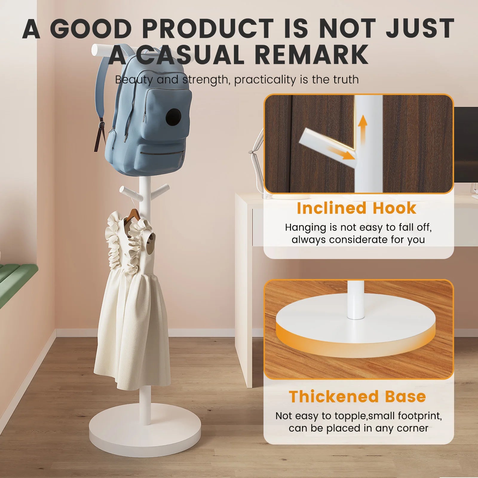 Floor-Standing Backpack Hanger, Bedroom Coat and Hat Rack, Children's Backpack Stand, Desk-Side Hook, Bedside Bag Organizer