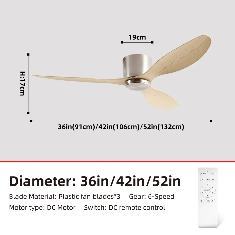 FUMANJIA Ultra-Thin DC Ceiling Fan with Remote - 6-Speed Silent, 3 ABS Blades, Ideal for Low Ceilings & Minim Spaces（No Light）