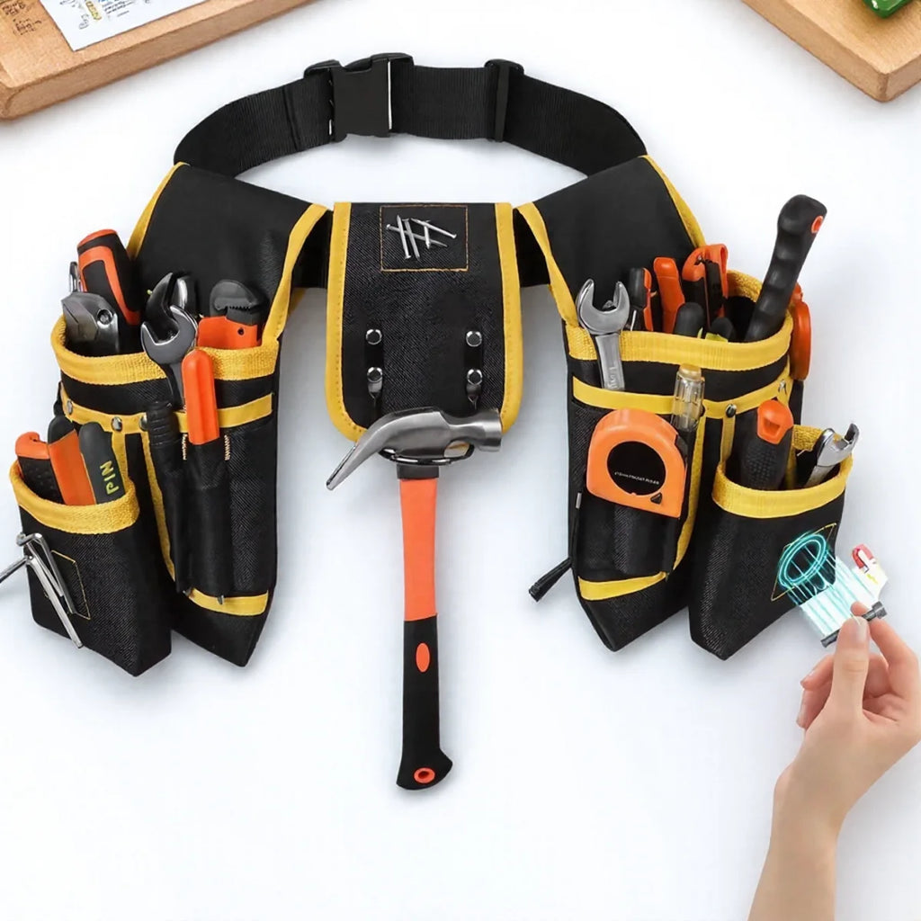 Adjustable Men's 26 Pockets Tool Belt Magnetic Holder Sturdy Waist Pouch for Craftsmen Carpenters