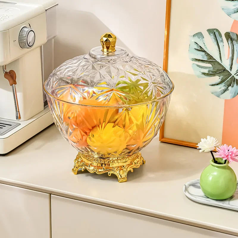 Transparent Plastic Storage Tank Large-capacity Food Tall Fruit Storage Box Gold-plated Desktop Snack Jar with Lid Decorate
