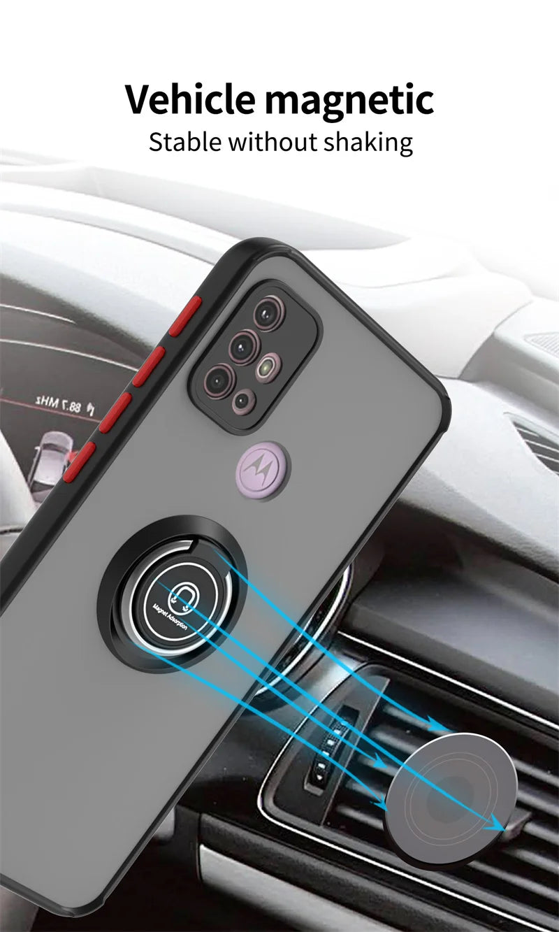 Funda For Motorola G10 G20 G30 Case Shockproof Armor Magnetic Holder Ring Case For Moto G31 G41 G51 G71 Hard PC Matte Back Cover