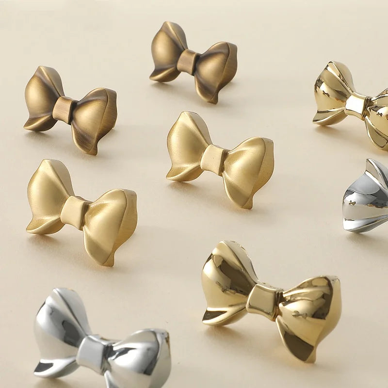 Pure Copper Furniture Handle Drawer Knob Solid Bow Shape Cabinet Door Cupboard Wardrobe Handles Door Pulls Hardware Diy