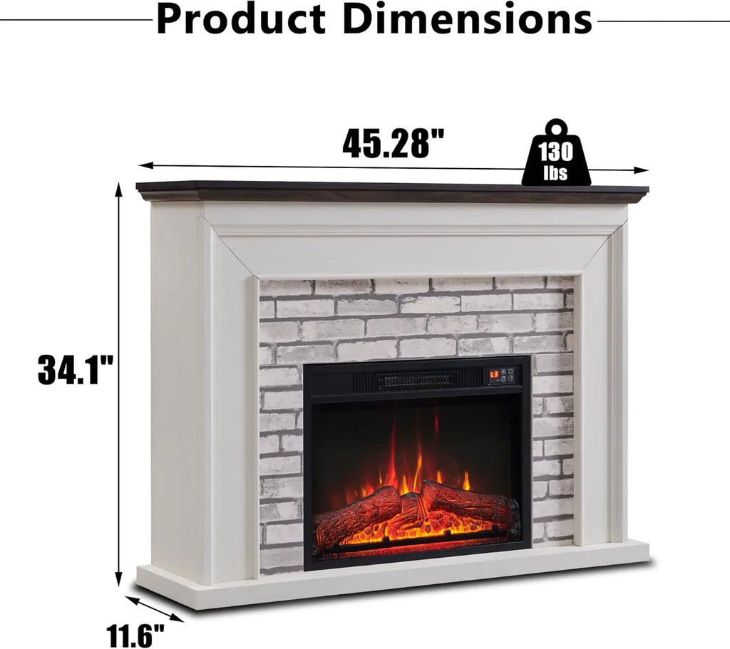 45" clamshell electric fireplace with mantel, electric fireplace heater, remote control, living room, adjustable flame level