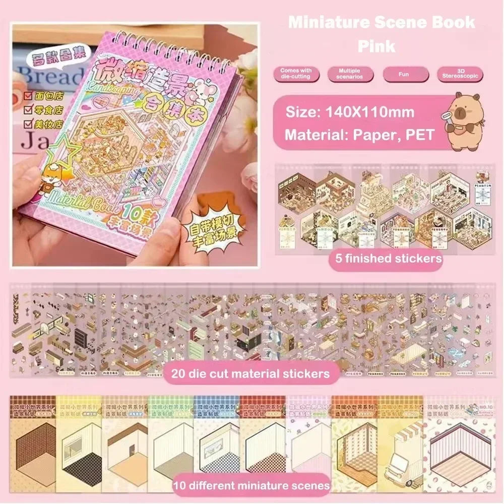 New Cartoon 3D Landscape Sticker Book Three-dimensional DIY Cabin Scene Pocket Sticker Miniature Scene Book Student Kid Child