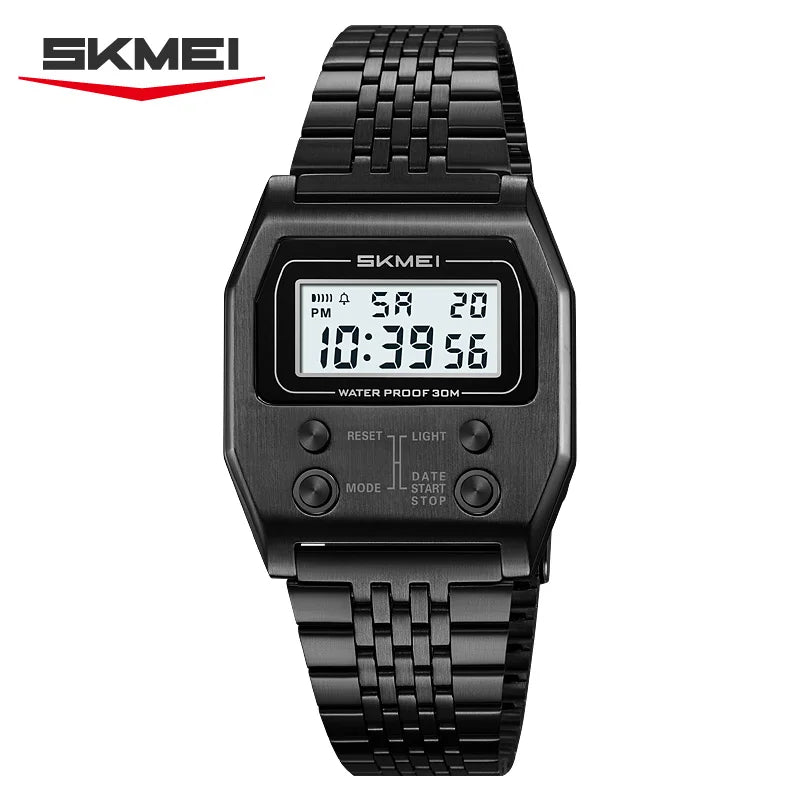 SKMEI 2460 Mens Wristwatches Stainless Steel Sport Luxury Retro LED Electronic Waterproof Digital Watch for Men Reloj Hombre