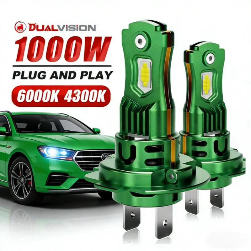 1000W 1:1 H7 LED CANBUS Light H1 H4 H11 9005 9006 7535 CSP Chip Plug&Play Wireless Mini Car Headlight with Fan 6000K 4300K 12V