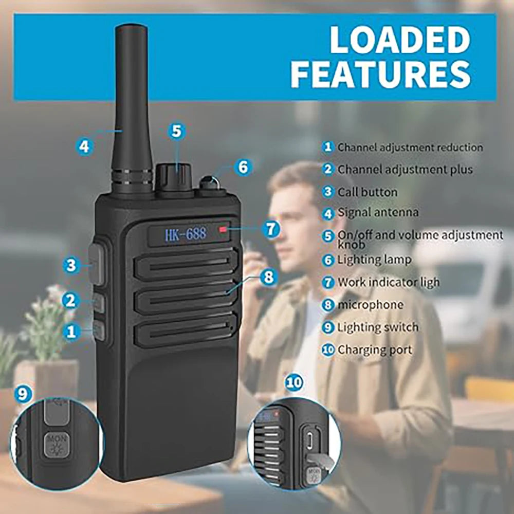 2 Pack Kids Two-Way Walkie Talkies, 3KM Long Range, 1200mAh Rechargeable Battery, 16 Channels Easy Operation, Outdoor Camping To