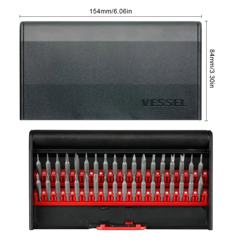 VESSEL 9836 Precision Screwdriver Set 36 pcs, Replaceable Screwdriver Bits Mini Screwdriver for Camera Watch Glass Repair Tool
