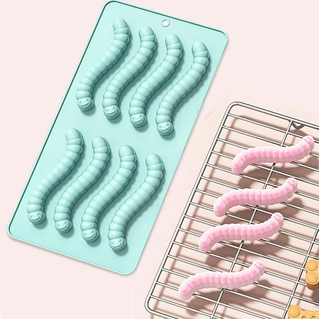 Food-Grade Silicone Gummy Worm Mold Candy Baking Pan Worm Fondant Molds Home Kitchen Supplies, Halloween Christmas Treats