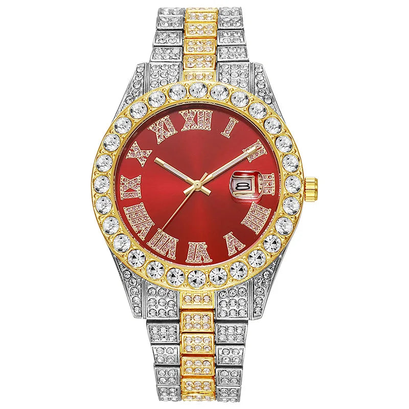 Stainless Steel Men's Watch Full Diamond Gold Quartz Watch Personality Hip-hop Feng Shui Ghost Roman Diamond Inlaid Men's Watch