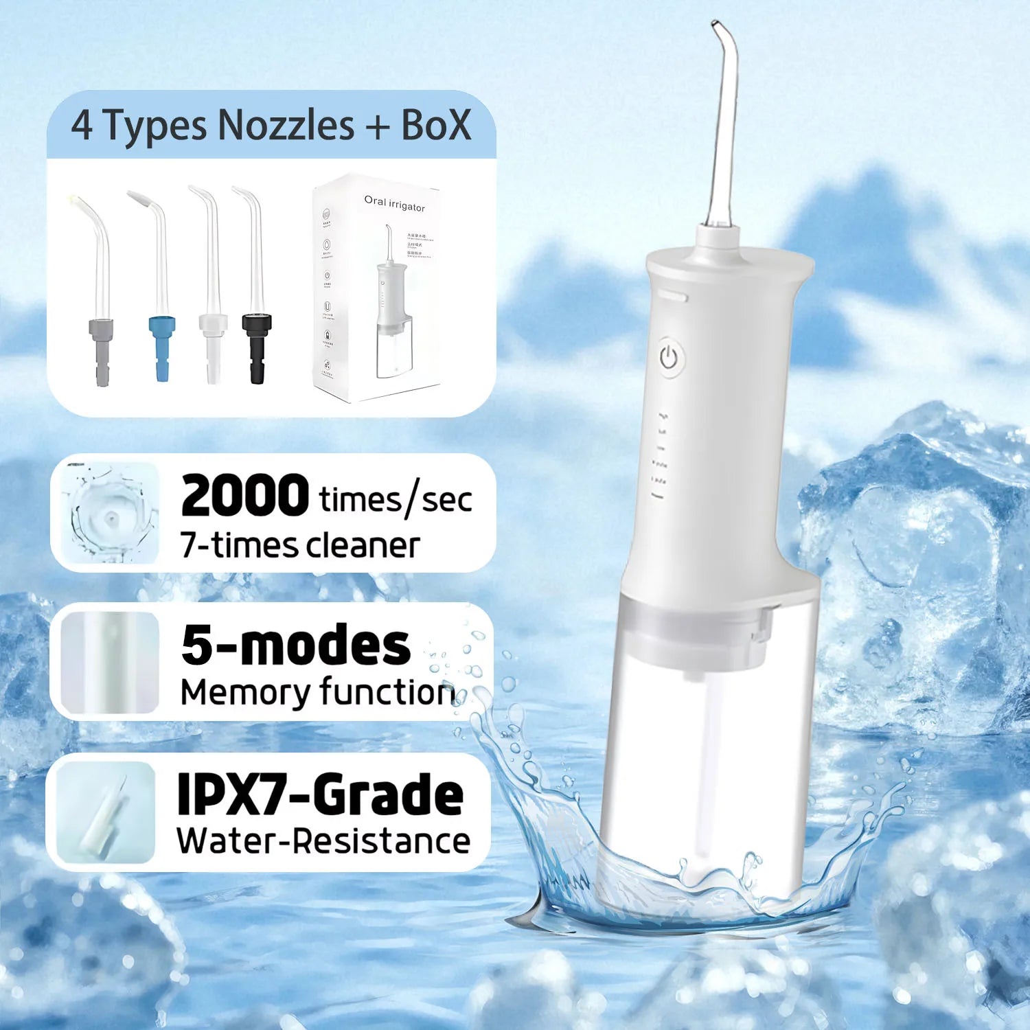 2026 Upgraded Household Oral Irrigator - High-Pressure Flushing Water Flow, IPX7 Waterproof 5-Speed Portable Interdental Cleaner
