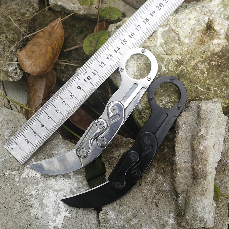 All-steel Folding Knife Multifunctional Outdoor EDC Gift for Men Black Silver Tools