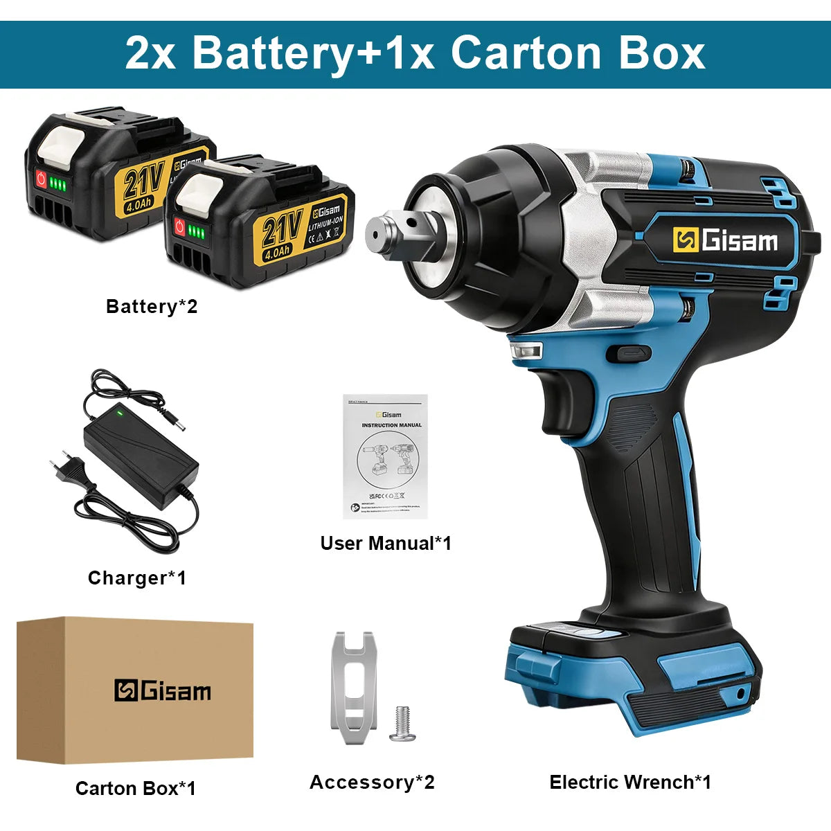 Gisam 1600N.M Brushless Electric Impact Wrench 1/2 inch Lithium-Ion Battery Cordless Wrench Power Tool For Makita 18V BatteryPin